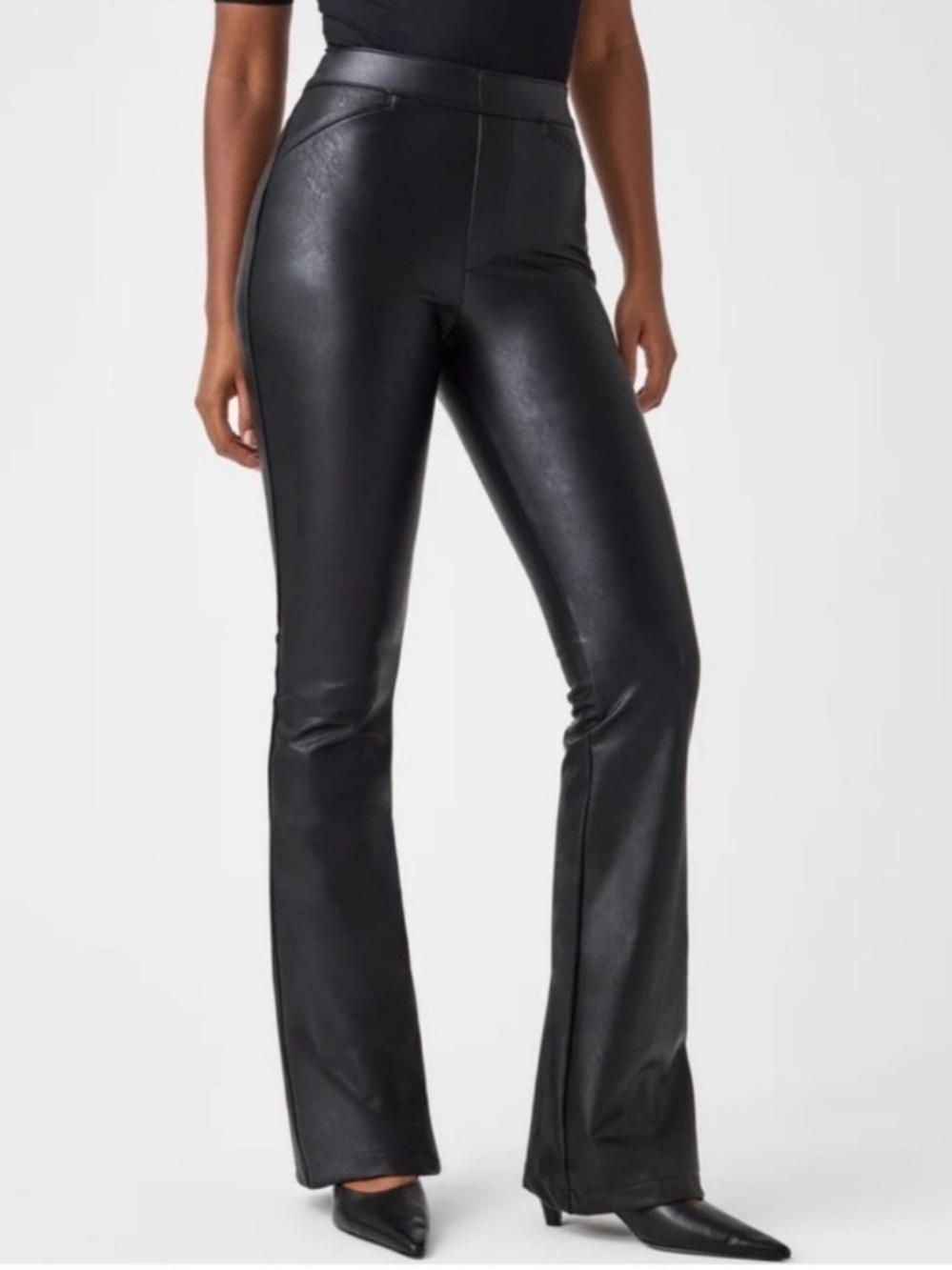 Spanx Leather Like Flare Pants Black Size Small Faux Leather 20457R